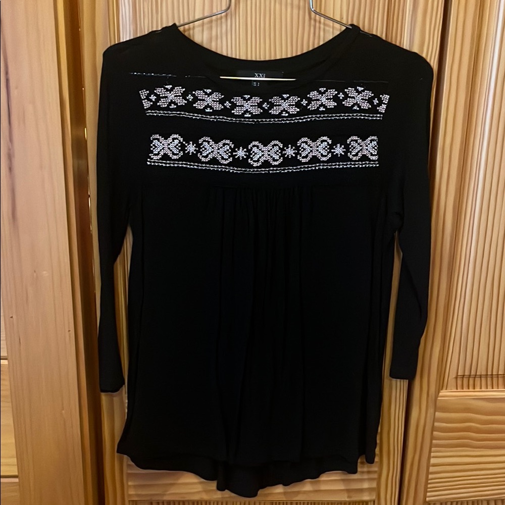 Xhilaration Black Embroidered Top